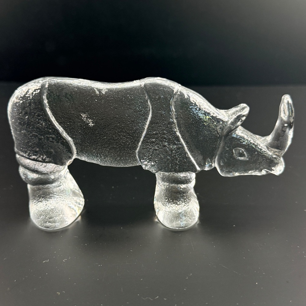 Vintage Kosta Boda Bertil Vallien Zoo Series Glass Rhino Figurine Sweden 5"